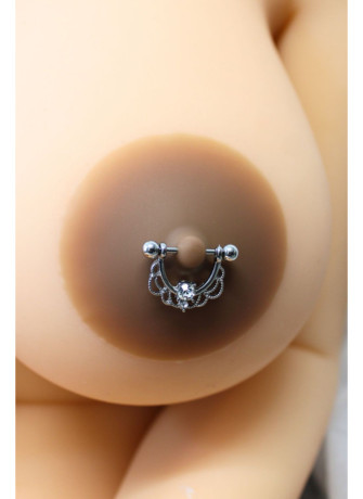 Paire de cache-tétons piercing barre demi-anneau faux diamant peau foncée - XP008F